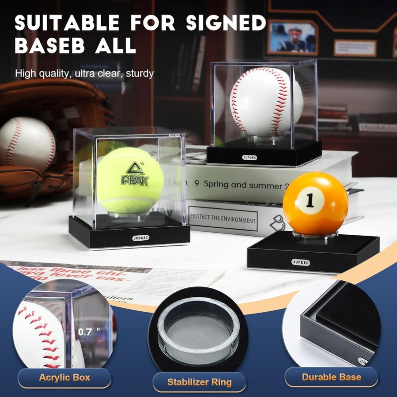 JupDec Baseball Display Case, Clear Acrylic Cube Baseball Holder with Durable Base, UV Protected Autograph Stand Box for Single Ball, Ideal Gift for Collector & Sports Enthusiast, Silvery, 1 Pack - Image 4